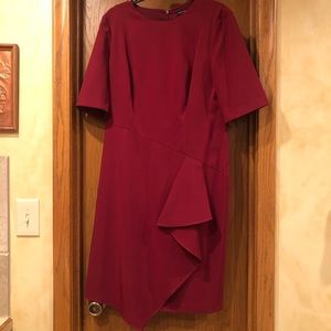 Maggy London Burgundy Red Asymmetrical Ruffle